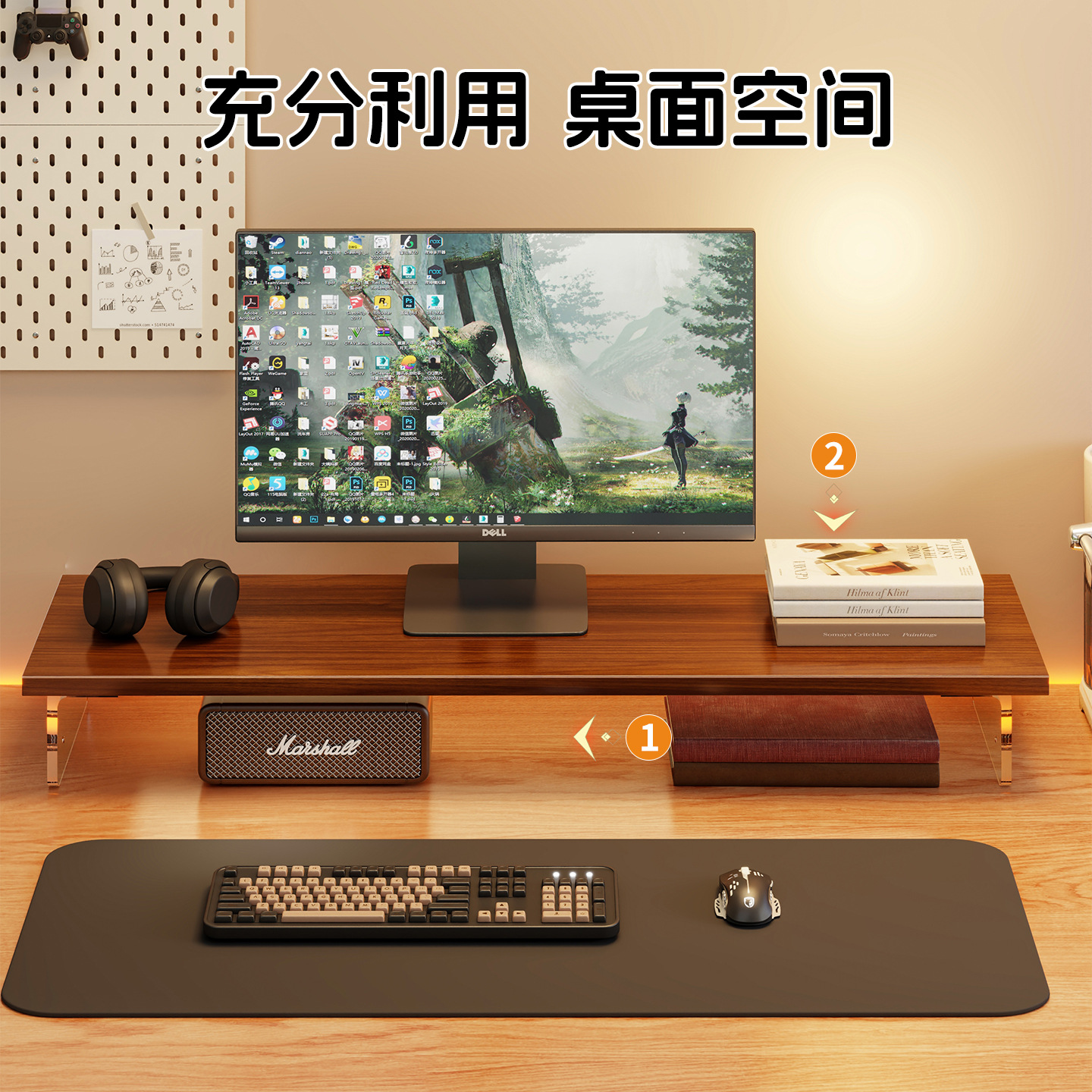 Estante de elevación de computadora escritorio acrílico de escritorio monitor base elevación de pantalla de soporte de suspensión estante de artículos