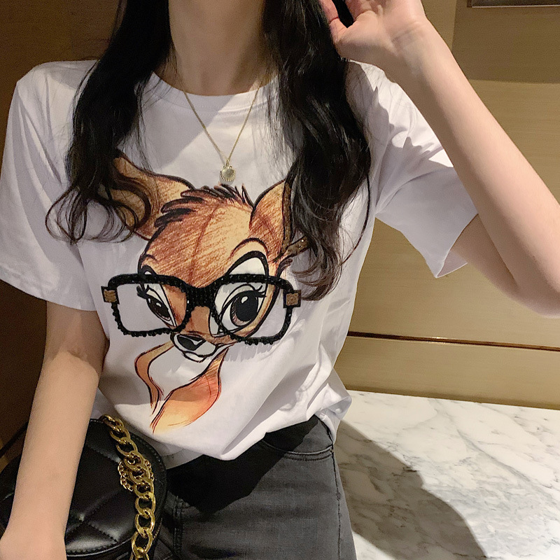 Maglietta casual letteraria di Instagram Maglietta allentata coreana T-shirt a maniche corte per coppia estiva Abbigliamento da donna_voghion.com