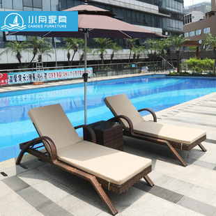 Outdoor Lounge Chair Swimming Pool Lounge Bed Leisure Beach Chair Villa Large Terrace Rattan Rest Lounge Chair Balcony Folding Chair