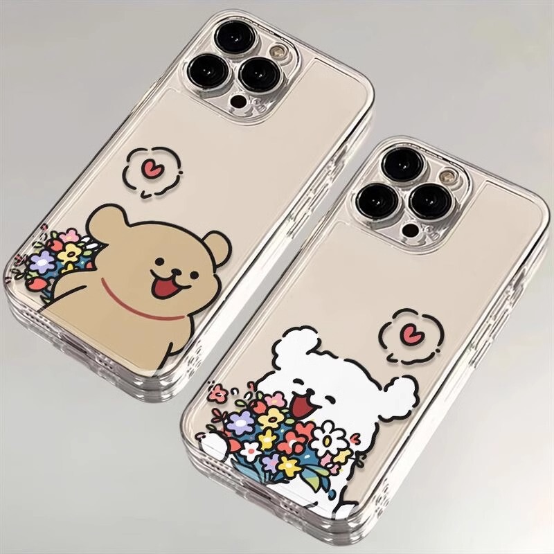Transparent Couple Mobile Phone Case 15 Suitable for iphone14 Flower Line Dog Protective Case 13 Apple 11 Space Soft Case