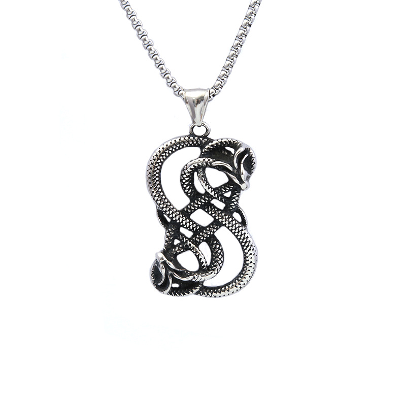 Collana con ciondolo talismano nordico in acciaio inossidabile con doppio drago vichingo in titanio da uomo e da donna_voghion.com