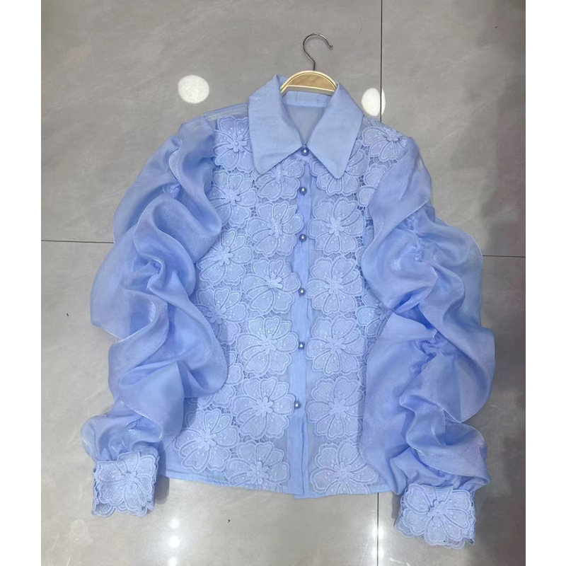 Women's Clothing Light Luxury Temperament Lapel Flower Slim Top Design Niche Single Breasted Shirt_voghion.com
