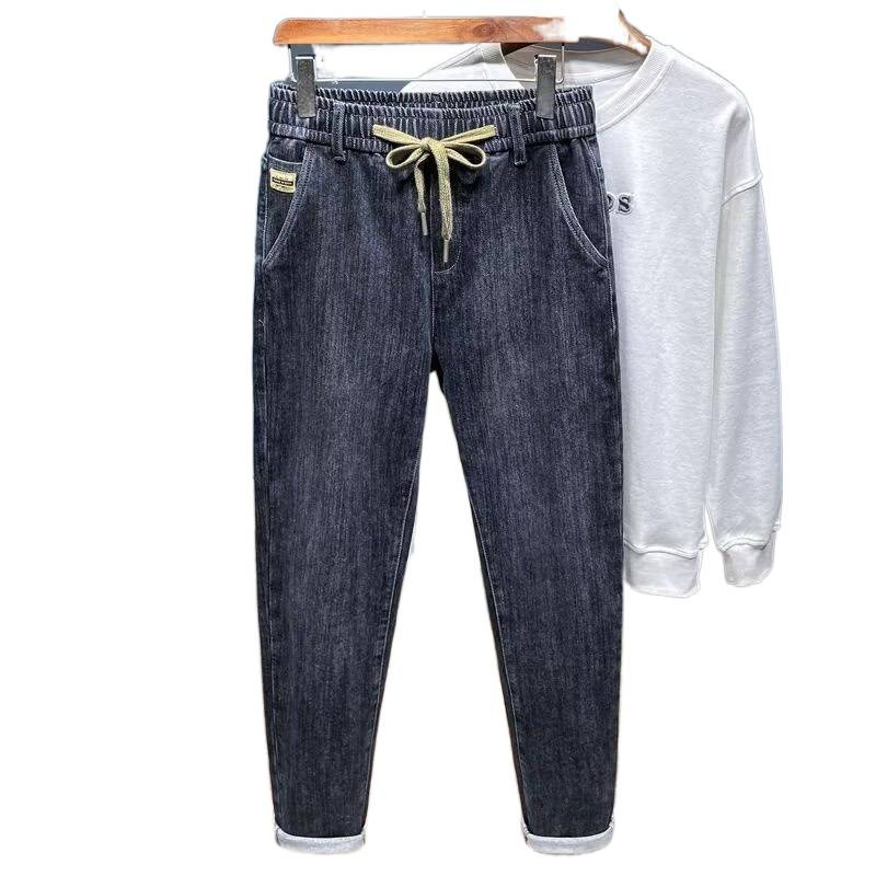 Men's Clothing Men's Summer Thin Stretchy Jeans Elastic Waist Loose Fit Business Casual Harem Pants Durable Long Trousers_mkmklike.com