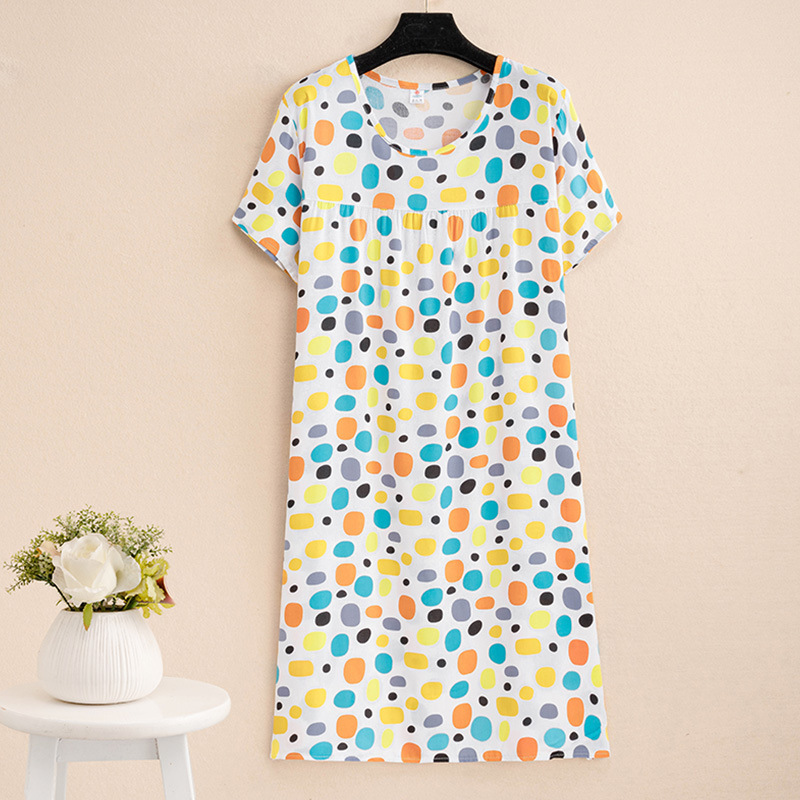 Free Shipping Mom's Summer Dress, Mid-Length Cotton Silk Nightgown, New Style for Middle-Aged Women, Stylish Over-The-Knee Dress