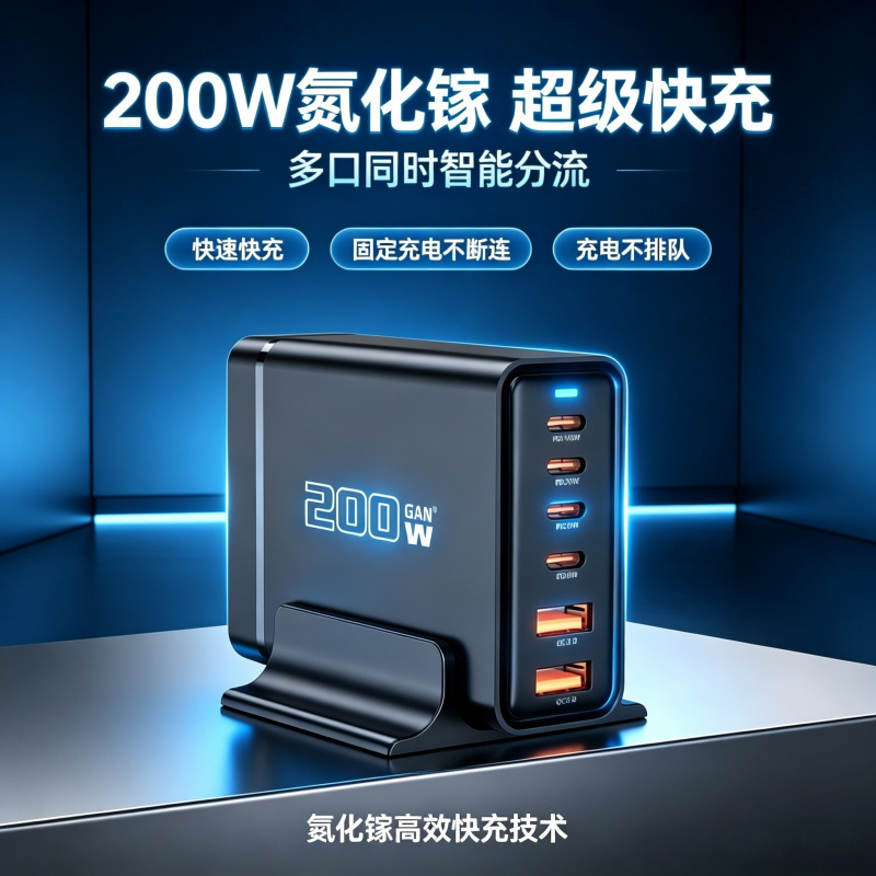 Cross-Border 200W Gallium Nitride Gan Multi-Port Charger 4C2A Desktop Charging Station Pd Flash Charging Multi-Function Adapter Cross-Border 200W Gallium Nitride Gan Multi-Port Charger 4C2A Desktop Charging Station Pd Flash Charging Multi-Function Adapter