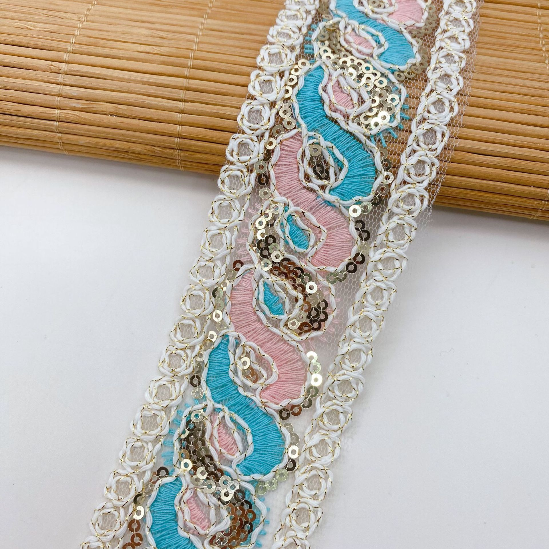 Accesorios de encaje de estilo étnico, accesorios retro de estilo antiguo Hanfu, lentejuelas de seda dorada y plateada de todo fósforo 204 nuevas ventas directas de fábrica