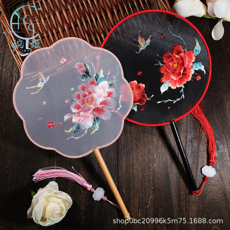 古風扇子刺繍扇子牡丹花鳥刺繍扇舞踏扇中国風|undefined