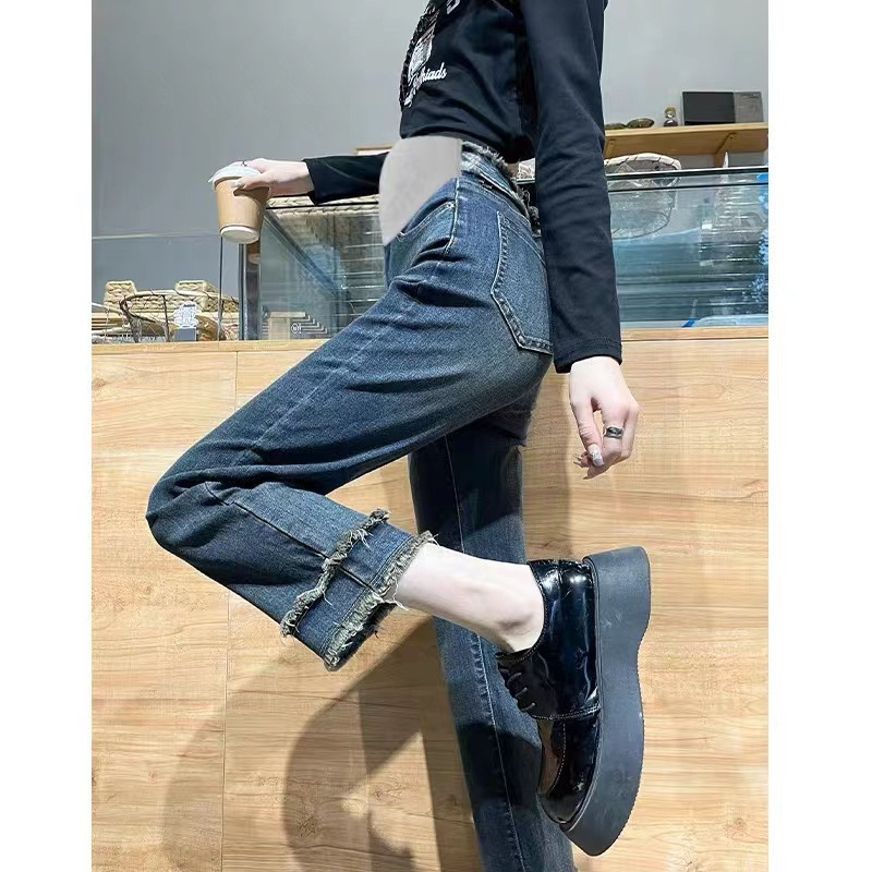 Tmall Quality Pregnant Women Jeans Spring and Autumn Loose Straight Bottom Cigarette Cropped Pants for Children