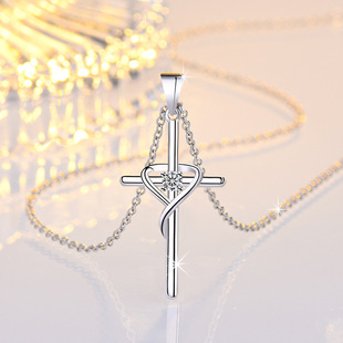 Japanese and Korean Style Simple Glossed Cross Shape Necklace Pendant Japanese Style All-Match Men's and Women's Jewelry Light Luxury Collar Chain Accessories