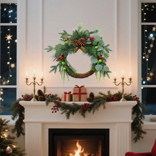 Christmas Popular Eucalyptus Leaves, Pine Needles, Bells, Rattan Wreath