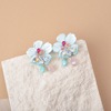 Earrings, silver needle from pearl, flowered, Korean style