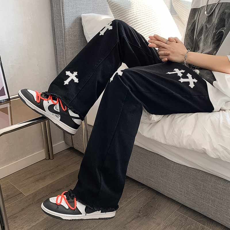 Cross jeans hombres 2022 primavera y otoño Harajuku estilo BF hip hop straight Loose casual deshilachados pantalones largos