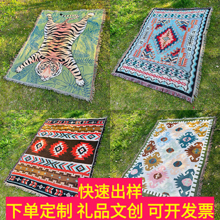 Woven Cotton Carpet Outdoor Camping Carpet Sofa Carpet Multifunctional Camping Carpet Bohemian Carpet Line Carpet