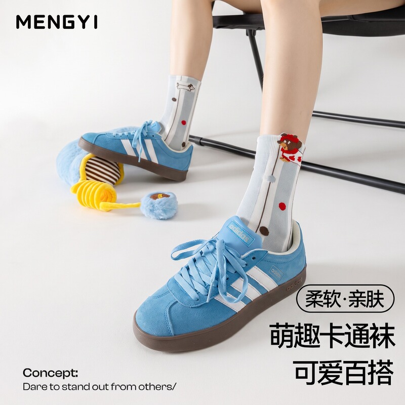 Cartoon design socks for women, pure cotton, sweat-absorbent, odor-resistant, mid-calf socks, trendy ins socks, seamless cotton socks, spring and summer cute women's socks