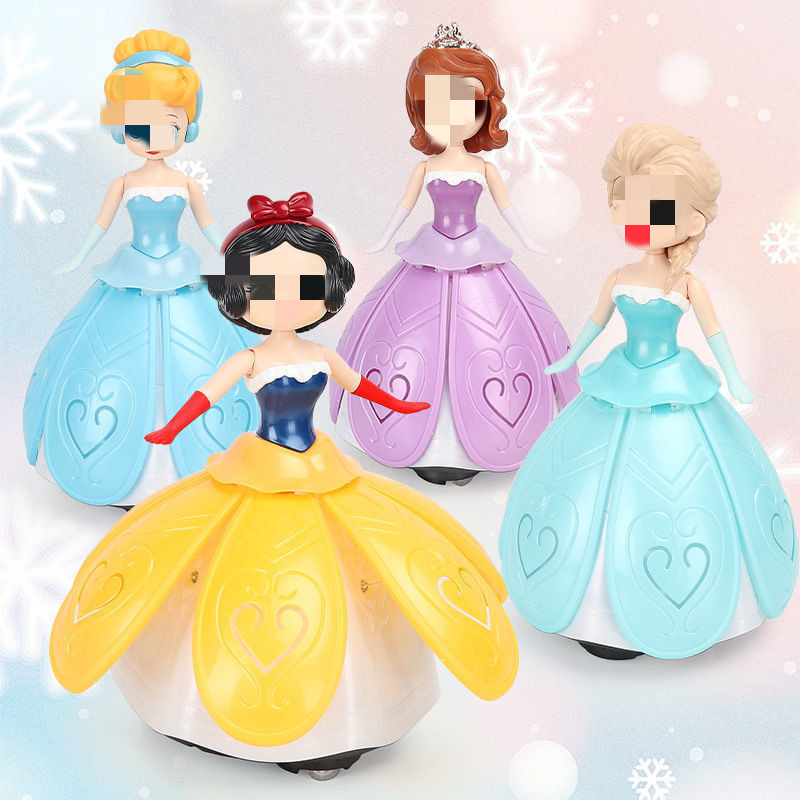 冰雪娃娃跳舞公主儿童玩具电动万向旋转灯光音乐艾莎公主女孩玩具