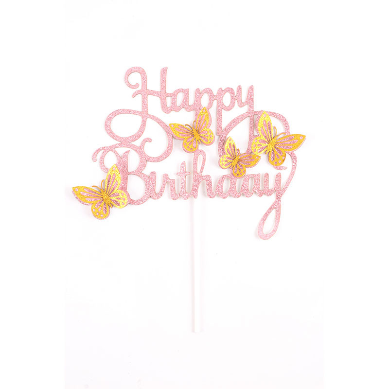 Decoración de fiesta postre multicolor horneado tarjetas feliz cumpleaños letras inglesas tarjetas mariposas