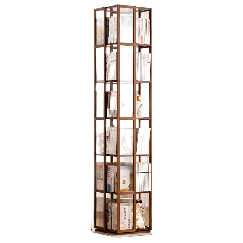 Estante de libros giratorio sala de estar estante de piso Nan bambú Gabinete de visualización 360 grados contra la pared Gabinete de esquina almacenamiento armario