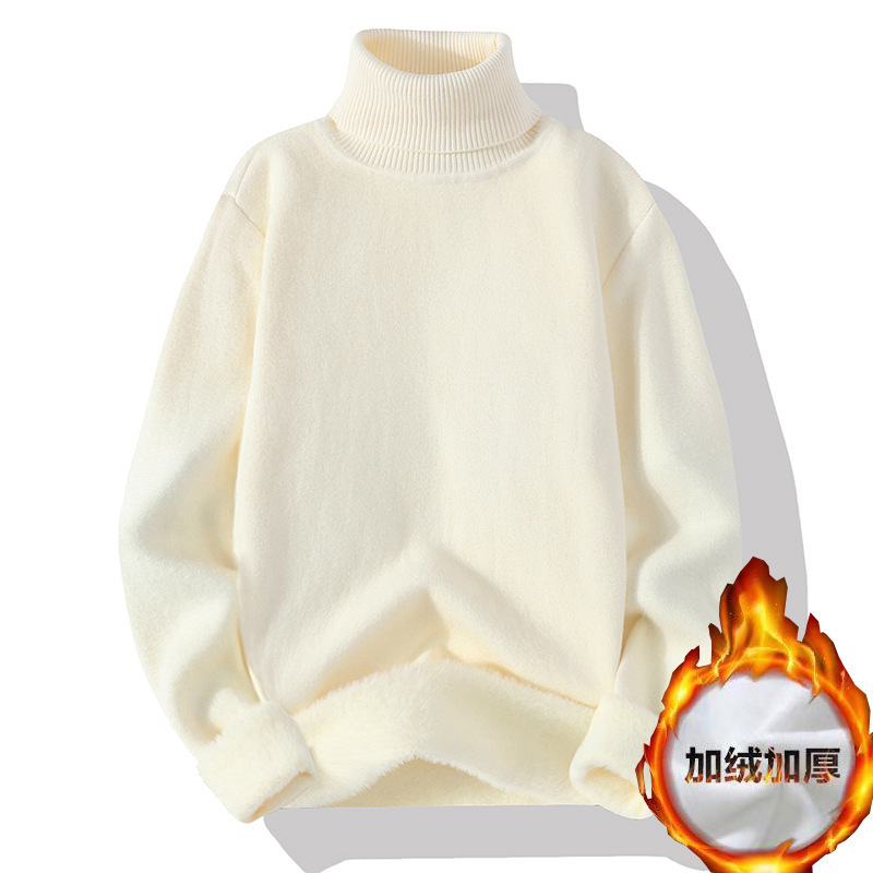 Turtleneck Sweater Men's Fashionable fleece-lined Thickened Korean-style Slim-fit Solid Color One-piece Velvet Inner Warm Base Sweater