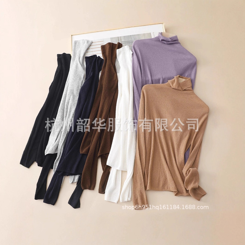 2025 Autumn and Winter New Silk Cashmere Blended Long-Sleeved Knitted Bottoming Shirt Top Wholesale High Collar Skin-Friendly Inner Texture