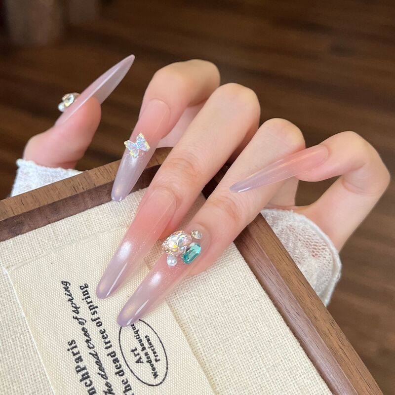 Handmade Nails for the Runaway Princess Girl with a Sense of Purple Cat Eyes, High-End Fairy Bow Nail Art Stickers