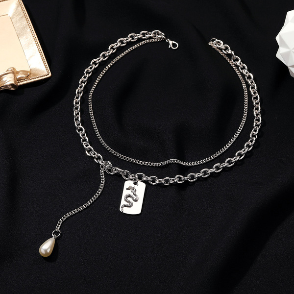 Creative fashionable design geometric necklace drop-shaped pearl…