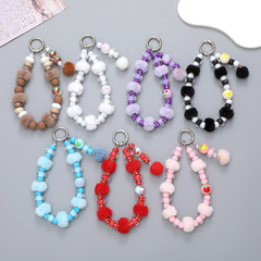 New Creative Plush Ball Phone Pendant, Colorful Beaded Phone Chain, Anti-Fall Phone Case Charms, Phone Strap Ornament