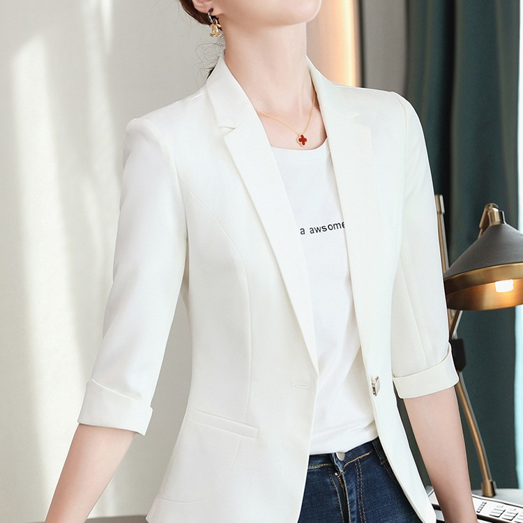 小西装外套女2024新款连衣裙夏休闲百搭薄款纯色女士中袖西服套裙