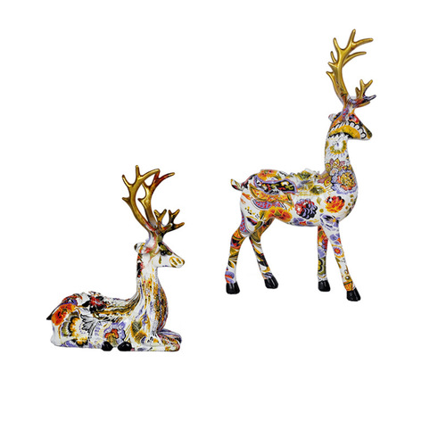 Resin Crafts Water Transfer Printed Colorful Deer Ornament Creative Couple Wedding Gift Home Living Room Bar Cabinet Decor
