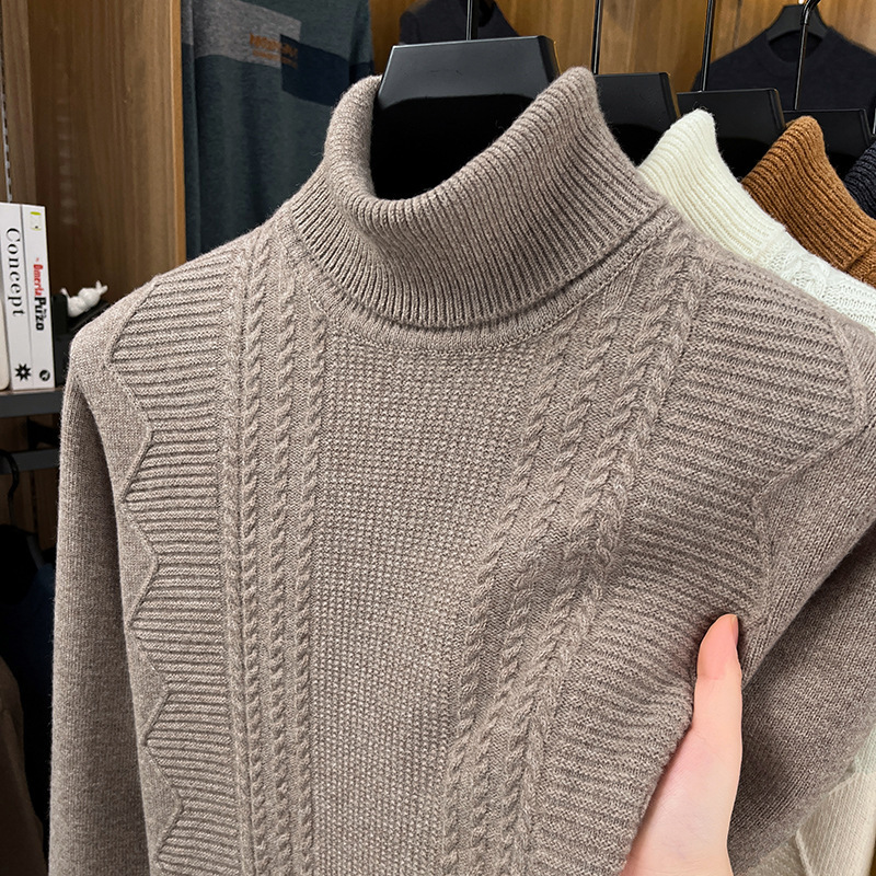 2025冬装新款男士羊毛衫中青年时尚韩版高领加厚提花针织打底毛衣