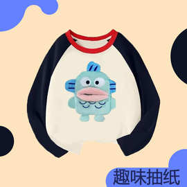 3D公仔小丑鱼抽纸衣服男女童装纯棉长袖T恤春秋可随身带纸巾上衣