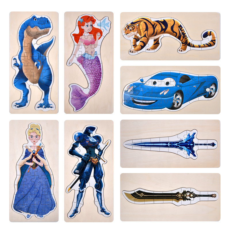 Madera de 0 - 2 - 3 años de edad infantil educación temprana cognitiva aprendizaje de dibujos animados planos dinosaurios tráfico puzzle juguetes de bloques de construcción