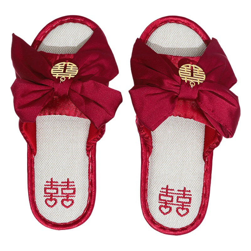 Свадебные тапочки Праздничная красная пара Свадебные принадлежности Сопровождение свадьбы Домашние хлопковые тапочки для новобрачных Весна Лето