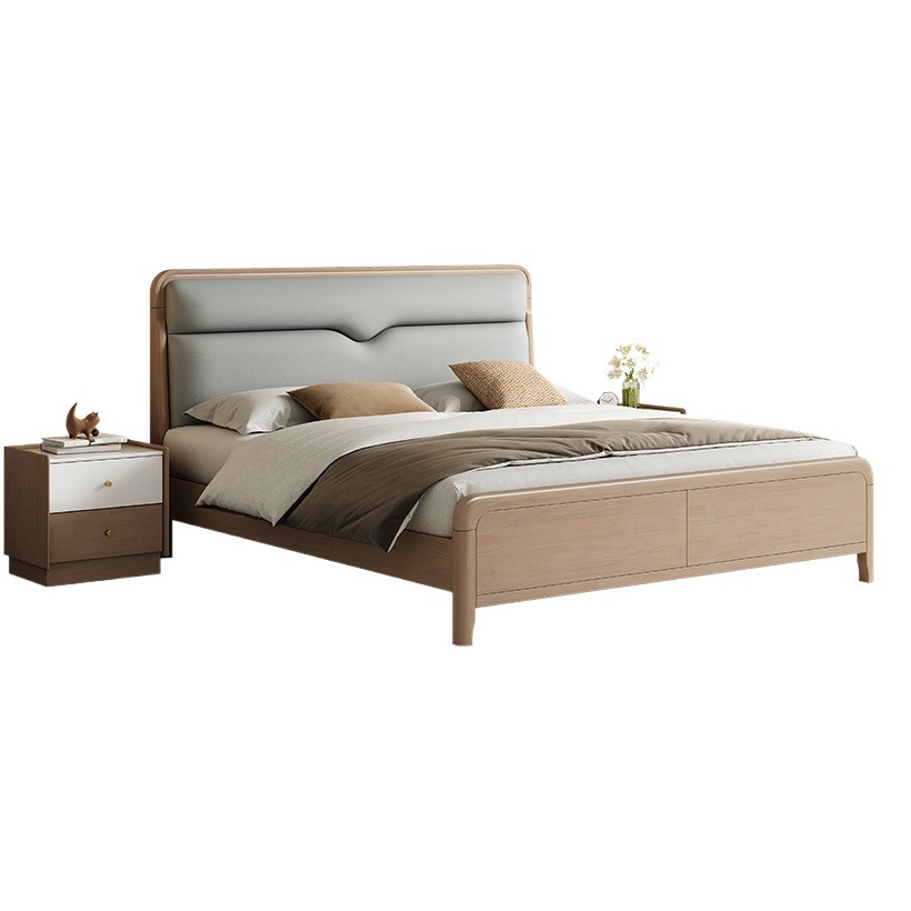 Cama de madera maciza dormitorio principal 1,8 m cama doble cama moderna minimalista 1,5 m cama de madera de caucho nórdico cama de estilo de registro