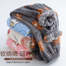 儿童法兰绒睡裤家居裤外穿加厚珊瑚绒裤子束口保暖双面绒暖暖裤冬