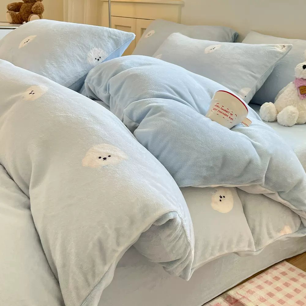 牛奶绒四件套加厚珊瑚绒床单被罩南通床上用品三件套冬季加绒被套