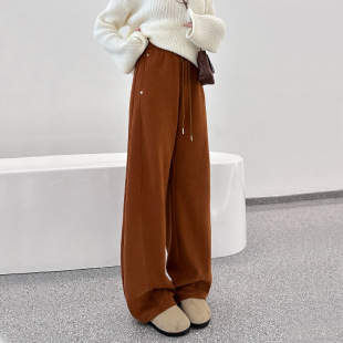 Rivet Sports Pants for Women 2025 Autumn and Winter High-Waisted Loose Design Straight-Leg Pants Petite Casual American-Style Wide-Leg Pants