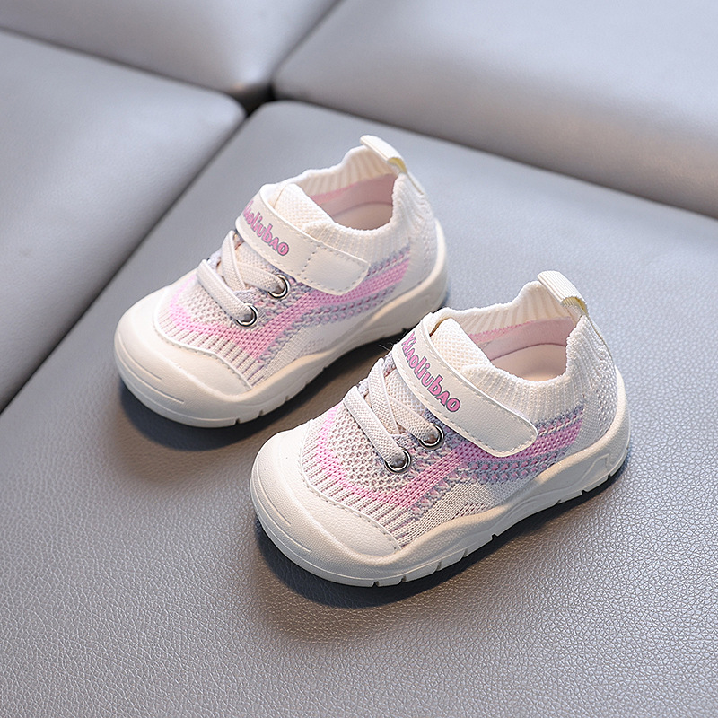 Primavera y otoño nuevos zapatos de malla para bebés zapatos para niños pequeños transpirables zapatos casuales de suela suave de tejido volador para bebés y niños pequeños zapatos para niñas