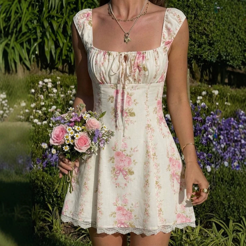 Cross-Border Popular French-Style Floral Dress, Cross-Border Foreign Trade Women's Clothing, Women's Summer High-End Short Dress Cross-Border Popular French-Style Floral Dress, Cross-Border Foreign Trade Women's Clothing, Women's Summer High-End Short Dress