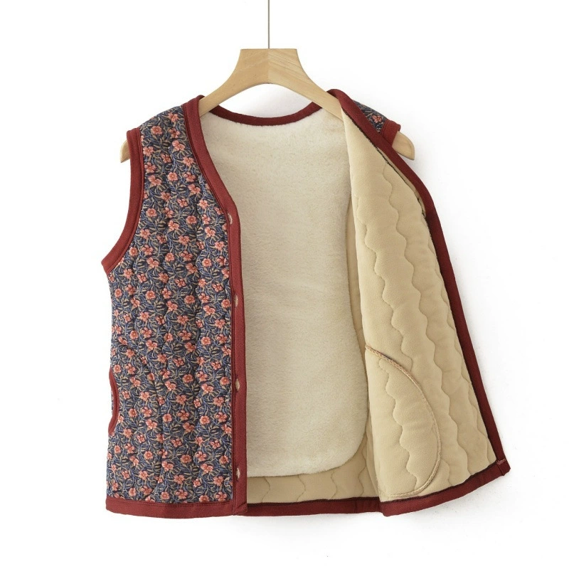 老年人女加绒马甲奶奶秋冬装加绒加厚坎肩妈妈大码保暖背心马夹冬