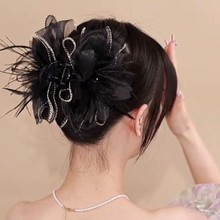 大花朵羽毛抓夹女夸张增发量发夹高级感鲨鱼夹大号发卡头花头发饰