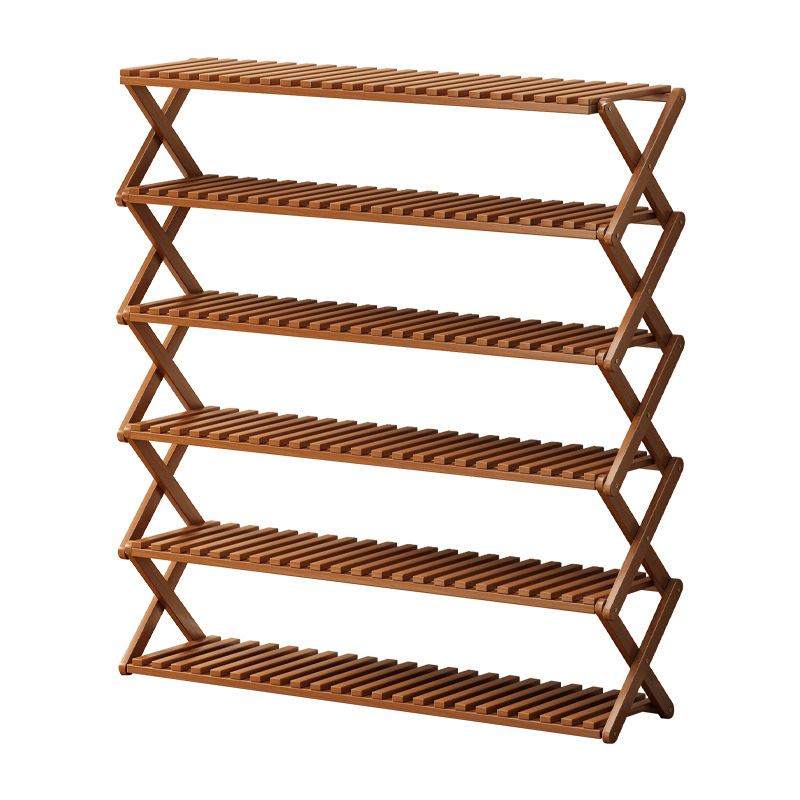 Estante de zapatos fácil sin instalación Estante de zapatos plegable multicapa puerta doméstica de ahorro de espacio estrecho pequeño gabinete de zapatos de bambú