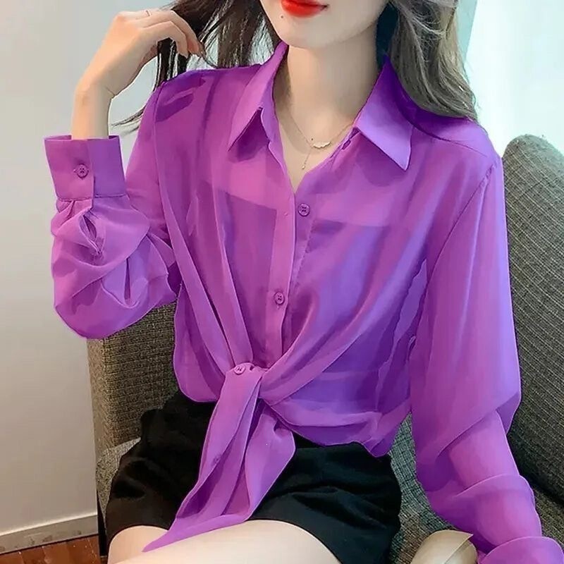 Thin Chiffon Shirt Women's Lace-Up Cardigan 2026 Summer New Style Long-Sleeved Sun Protection Shirt Air-Conditioning Shirt Plus Size Top for Women Thin Chiffon Shirt Women's Lace-Up Cardigan 2026 Summer New Style Long-Sleeved Sun Protection Shirt Air-Conditioning Shirt Plus Size Top for Women