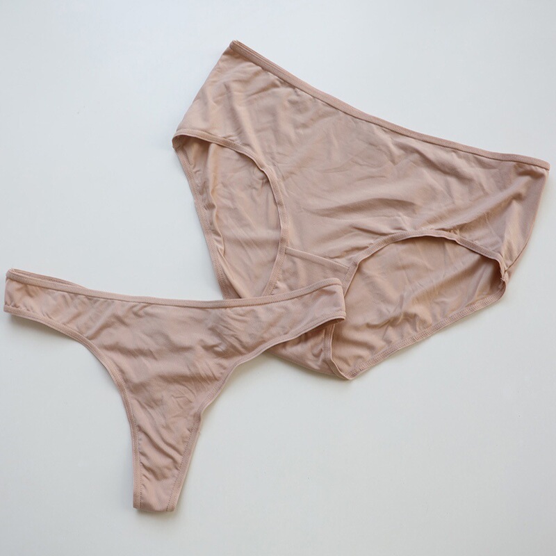 Exported to Germany, quick-dry sand-colored ultra-fine fiber mid-high waist briefs, nude-colored thong, plus-size stock