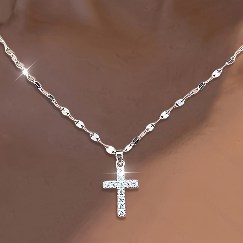 Cross-Border Hot-Selling Rhinestone-Encrusted Cross Pendant, Sparkling and Simple, Elegant and Exquisite, Light Luxury Lip Necklace for Women