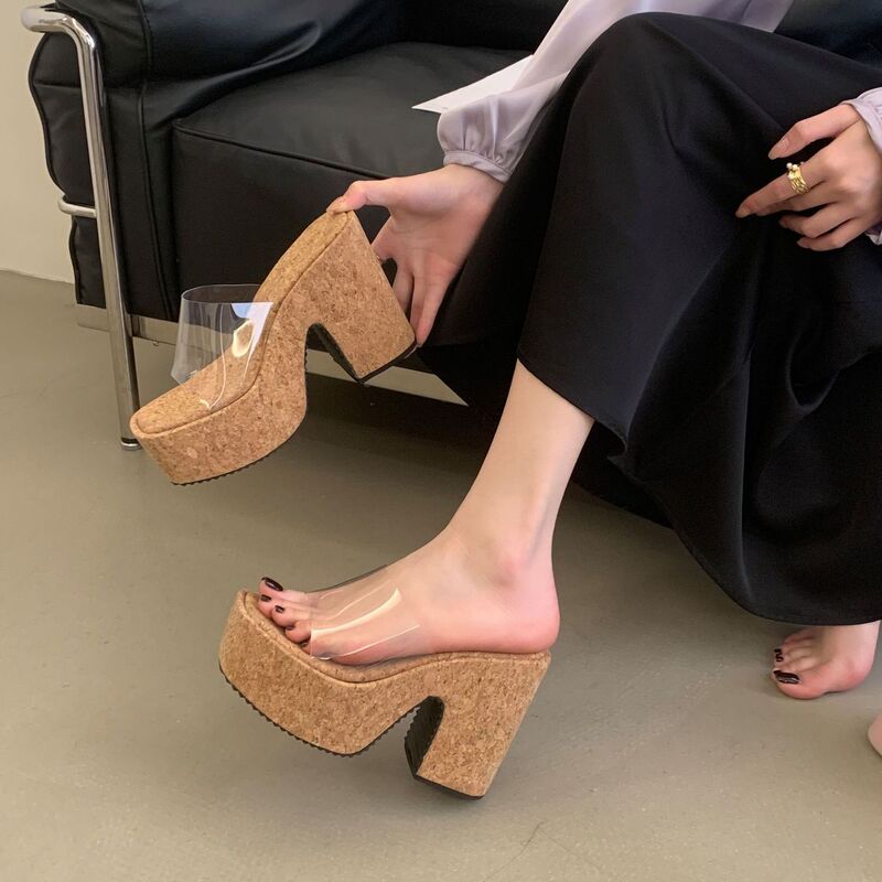 Chunky High-Heeled Shoes 12cm Waterproof Platform Thick-Soled Transparent Outdoor Height-Increasing Peep-Toe Sandals for Women Summer New Style Chunky High-Heeled Shoes 12cm Waterproof Platform Thick-Soled Transparent Outdoor Height-Increasing Peep-Toe Sandals for Women Summer New Style