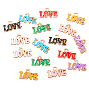 DIY Oil Dripping Alloy Jewelry Accessories Love English Letter Pendant Bracelet Keychain Necklace Pendant W378
