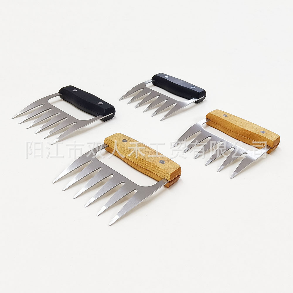 Manufacturer's In-Stock Cross-Border American-Style Hamburger Meat Shredder with Wooden Handle, Pp Handle, Anti-Scalding, Multifunctional Bear Claw Stainless Steel Meat Shredder