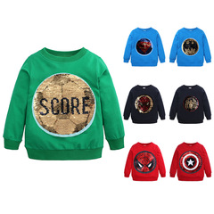 Spring Collection Autumn Children's Clothing Kids Sparkly Hoodie Korean Style Cartoon Unisex Children's Casual Versatile Round Neck Boys' T-Shirt