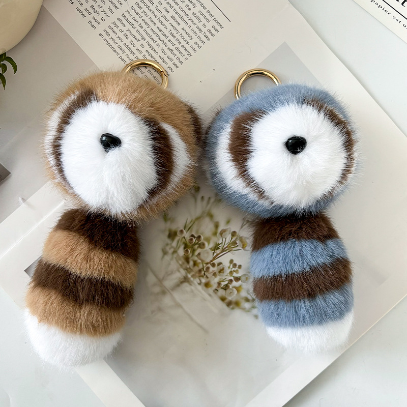 Dibujos animados cola larga pequeño mapache peluche llavero colgante lindo muñeco de peluche colgante de coche bolso colgante