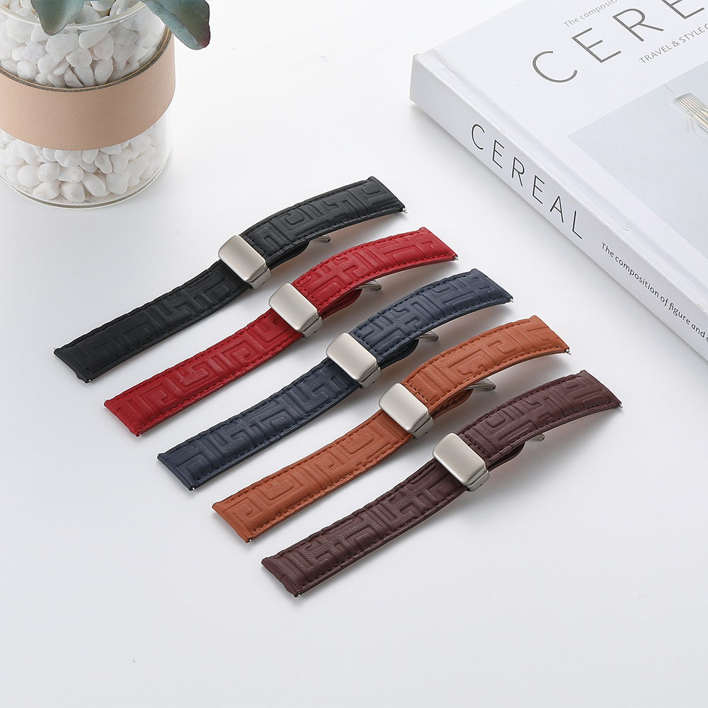 38g Weight Watch Strap Classification Pu Leather Material Solid Color Pattern Retro Style Retro Solid Color Watch Strap 2
